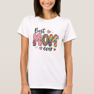 Mum Ever Floral Leopard Rainbow Design T-Shirt