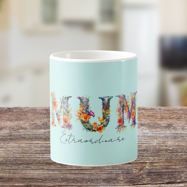 Mum Extraordinaire Floral Typography Coffee Mug (Creator Uploaded)