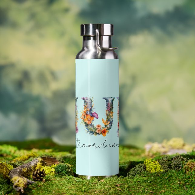 Mum Extraordinaire Floral Typography Water Bottle (Outdoor)