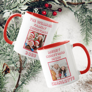 Mum Family Christmas Photo Red & White  Mug