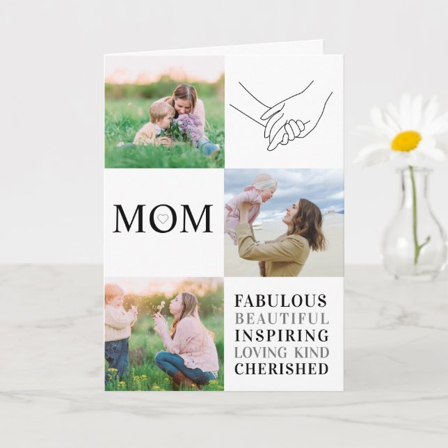 Mum Family Photo Collage Modern Typography Card (Small Plant)