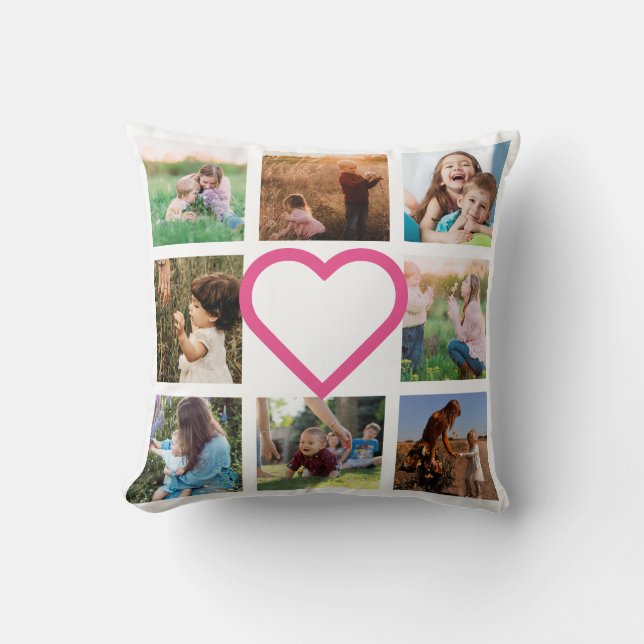 Mum Family Photo Collage Pink Heart Cushion (Front)