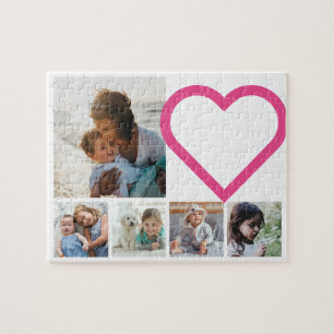 Mum Family Photo Collage Pink Heart Jigsaw Puzzle