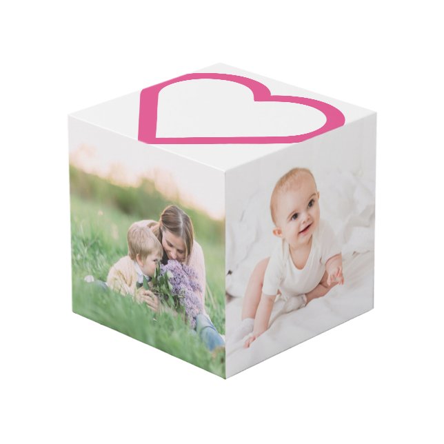 Mum Family Photo Collage Pink Heart Modern Cube (Front Angled)