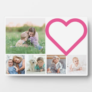 Mum Family Photo Collage Pink Heart Modern Plaque