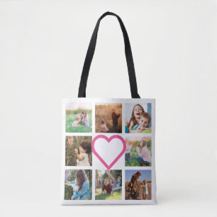 Mum Family Photo Collage Pink Heart Tote Bag