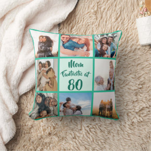 Mum fantastic at 80 birthday modern photo collage cushion