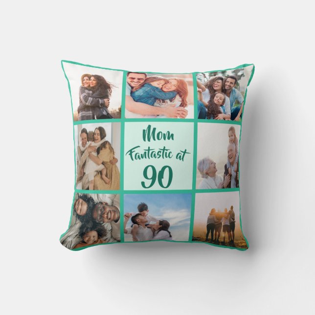 Mum fantastic at 90 birthday modern photo collage cushion (Front)