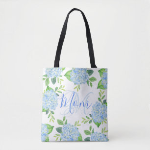 Mum Floral Blue Hydrangea Watercolor Modern Tote Bag