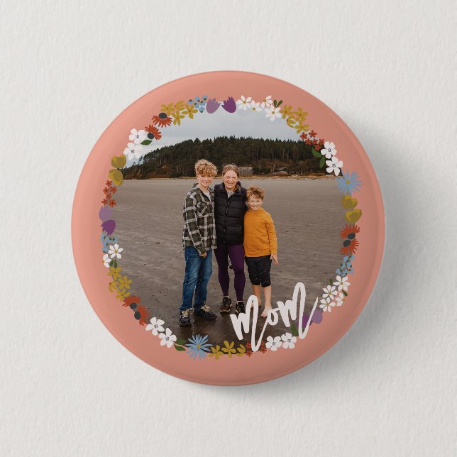 Mum Floral Frame Photo 6 Cm Round Badge (Front)