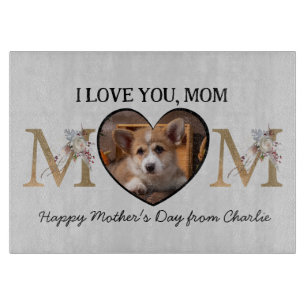 Mum floral heart custom photo from the dog cutting board