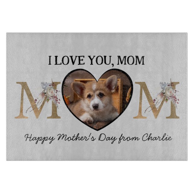 Mum floral heart custom photo from the dog cutting board (Front)
