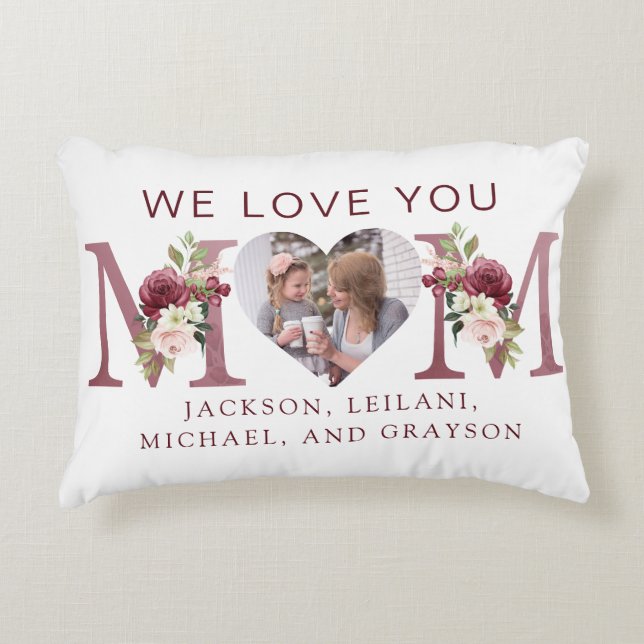 Mum Floral Heart Photo Botanical Decorative Cushion (Front)