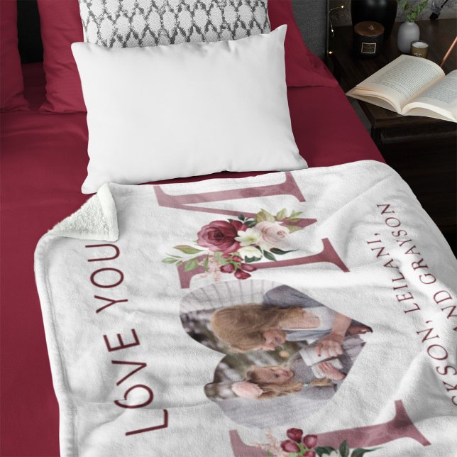 Mum Floral Heart Photo Botanical Sherpa Blanket (Creator Uploaded)