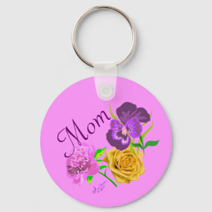 Mum Floral Pink Button Keychain