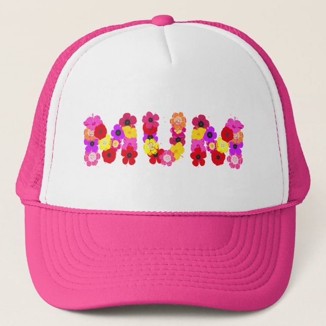 Mum Floral Typographic Design Trucker Hat (Front)