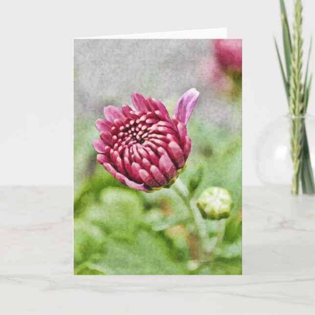 Mum Flower Bud Impressionist Art Note Card (Front)