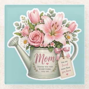 Mum Flower Watering Can Glass Coaster
