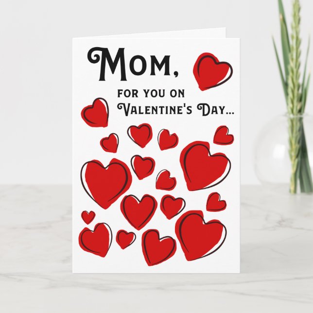 Mum for You on Valentine's Day Red & Black Hearts Holiday Card (Front)