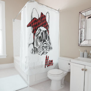 Mum French Bulldog With Red Plaid Gift Shower Curtain