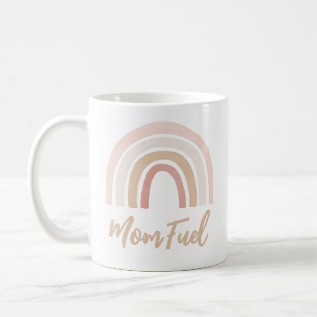 Mum Fuel Pink Boho Rainbow Mothers Day Coffee Mug (Left)