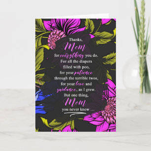 Mum Funny Mother's Day Sentiment Purple Flowers Holiday Card