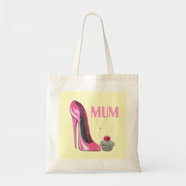 Mum Gift Bag with pink stiletto shoe and cupcake (Front)