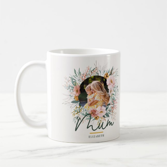 Mum gift photo watercolour floral mothers day coffee mug (Left)