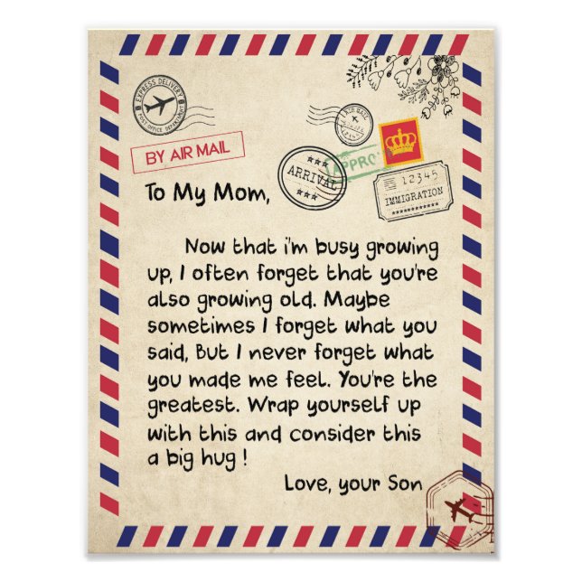 Mum Gifts | Letter To My Mum Love From Son Photo Print (Front)