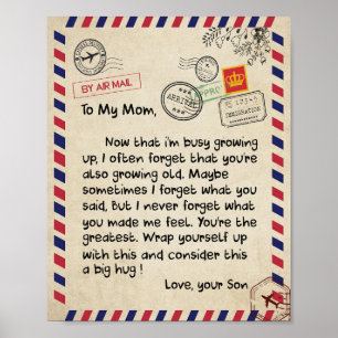 Mum Gifts   Letter To My Mum Love From Son Poster
