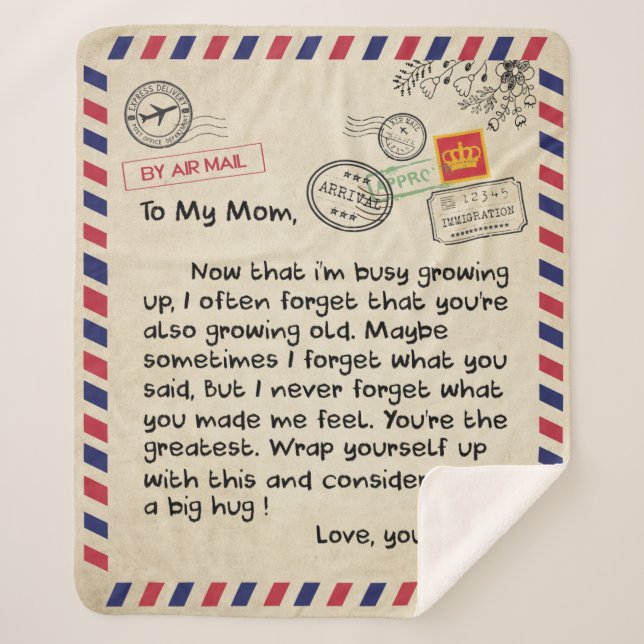 Mum Gifts | Letter To My Mum Love From Son Sherpa Blanket (Front)