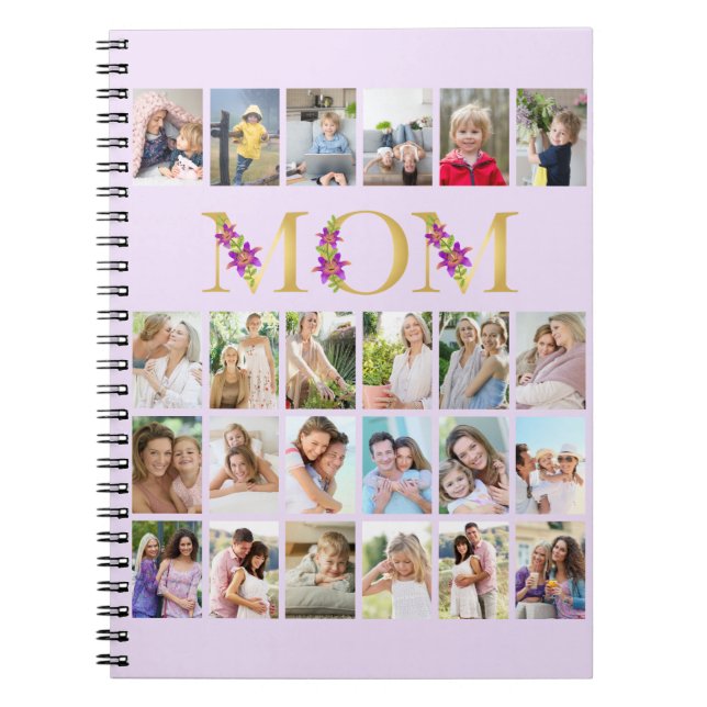 Mum Gold Floral Letters 24 Vertical Photo Collage  Notebook (Front)