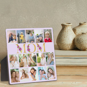Mum Gold Letters 15 Vertical Photo Collage Lilac Plaque