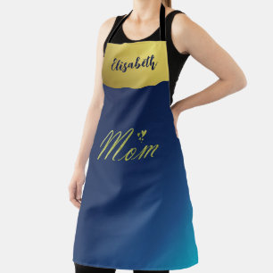 mum golden text in blue christmas apron
