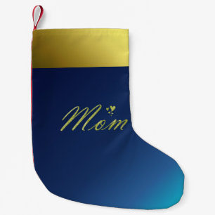 mum golden text in blue christmas stocking