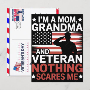 Mum Grandma and Veteran Nothing Scares Me Holiday Postcard