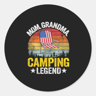 Mum grandma camping legend american flag women classic round sticker