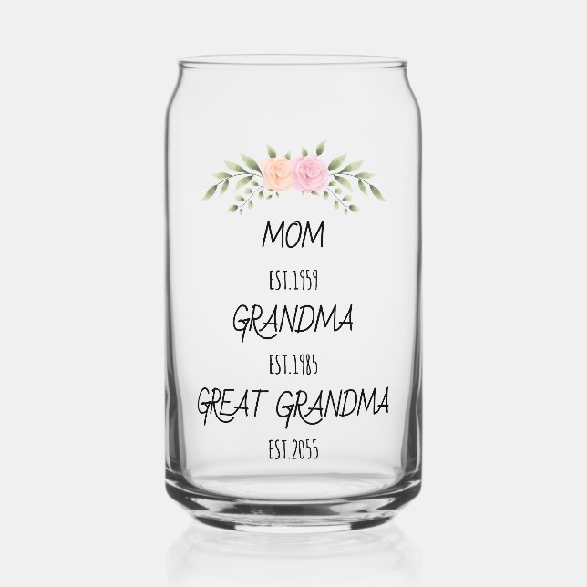 Mum, Grandma, Great Grandma Custom Family Dates Can Glass (Front)