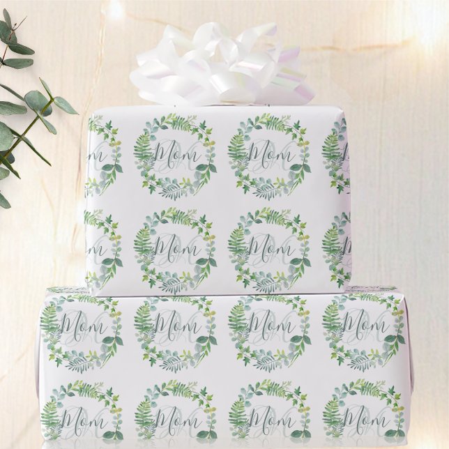Mum Greenery Foliage Wreath Mother's Day Wrapping Paper (Creator Uploaded)