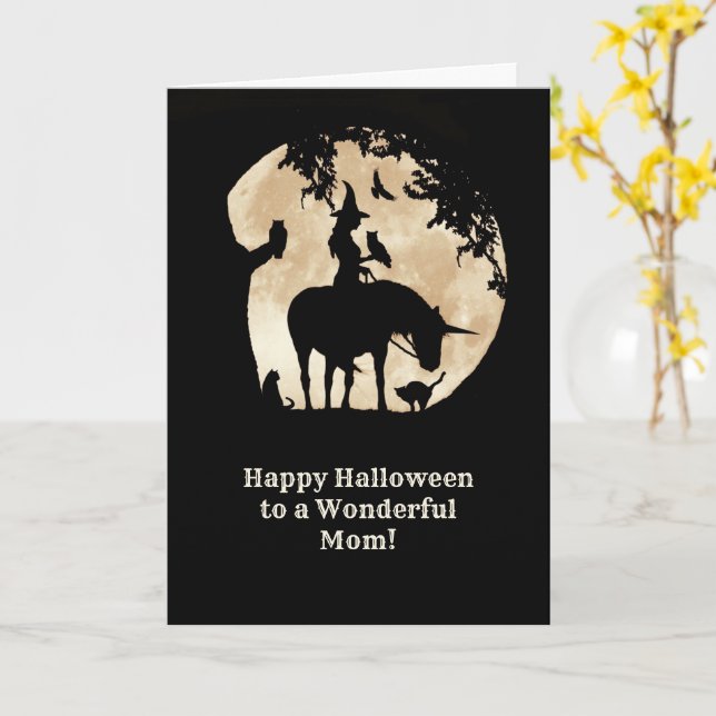 Mum Halloween Card Cute Witch Unicorn (Yellow Flower)
