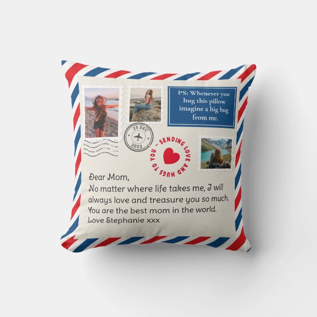 Mum Handwritten Letter Photo Collage Hug Cushion (Front)