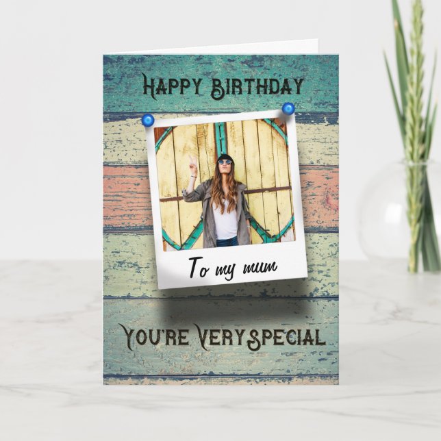 Mum Happy Birthday Instagram Photo Rustic Wood Card (Front)