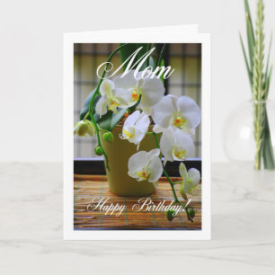 Mum, Happy Birthday, White Orchids Card
