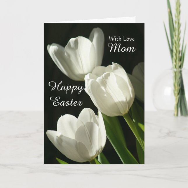 Mum / Happy Easter - White Tulips Holiday Card (Front)