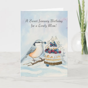 Mum Happy January Birthday Red Breasted Bird Card