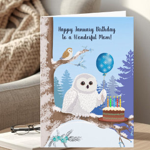 Mum Happy January Birthday Snowy Owl Card