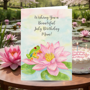 Mum Happy July Birthday with Waterlily Card
