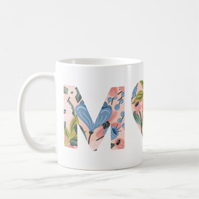Mum, Happy Mother's Day Floral Typographic Coffee Mug (Left)