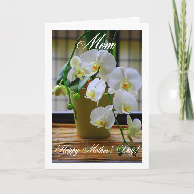 Mum, Happy Mother's Day, White Orchids Card (Front)