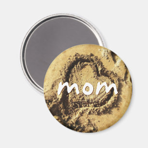 Mum heart drawn in golden sand photo coastal bold magnet